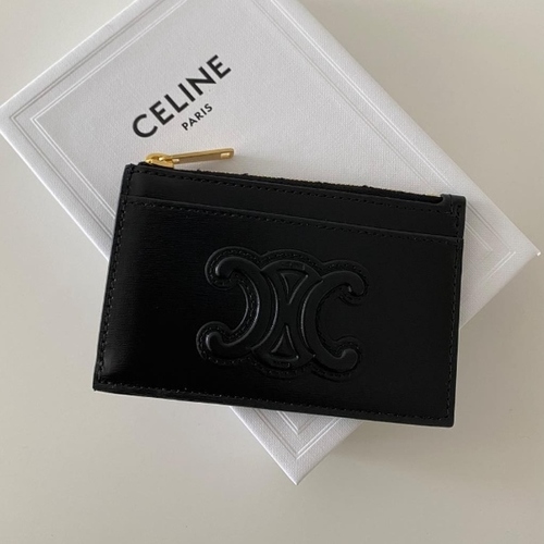 셀린느 퀴르 트리오페 지퍼 동전 카드 지갑 블랙